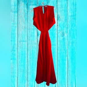 RIHOAS Red Round Neck Cut-Out Midi Dress Size Small